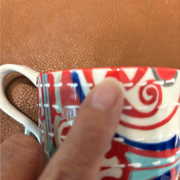 Anthropologie Kantha Stitched Ceramic Mugs Cups Tea Coffee Barista Set of 2 - Picture 13 of 14